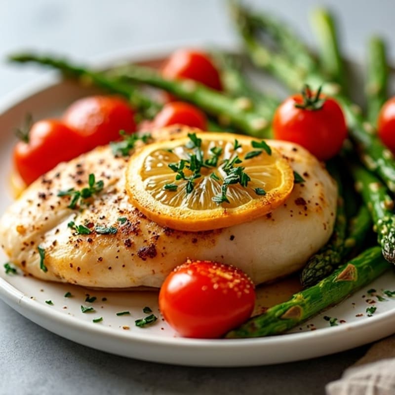 Sheet Pan Lemon Garlic Chicken with Roasted Asparagus and Cherry Tomatoes