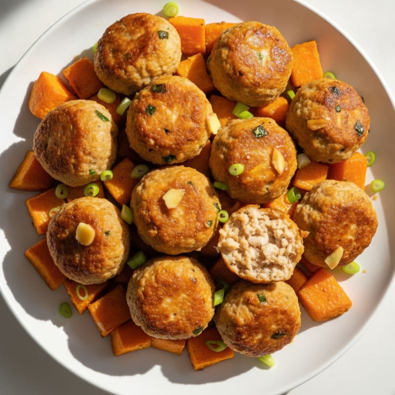 Asian Prawn Meatballs with Sweet Potato