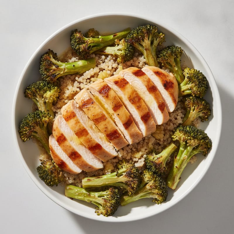 Grilled Chicken and Quinoa Bowl with Roasted Broccoli
