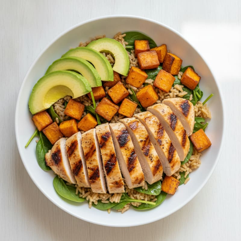 Grilled Chicken and Sweet Potato Rice Bowl