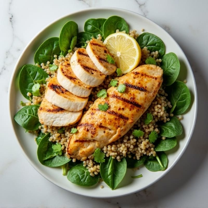 Grilled Chicken and Quinoa Salad with Spinach and Lemon Vinaigrette