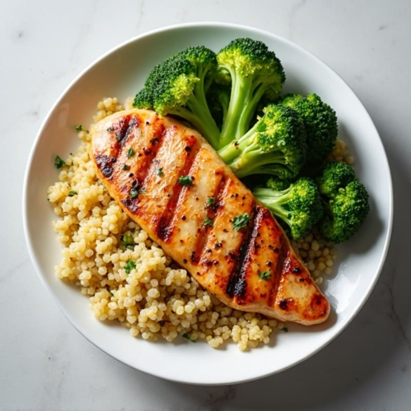 Grilled Chicken Breast with Quinoa and Roasted Broccoli