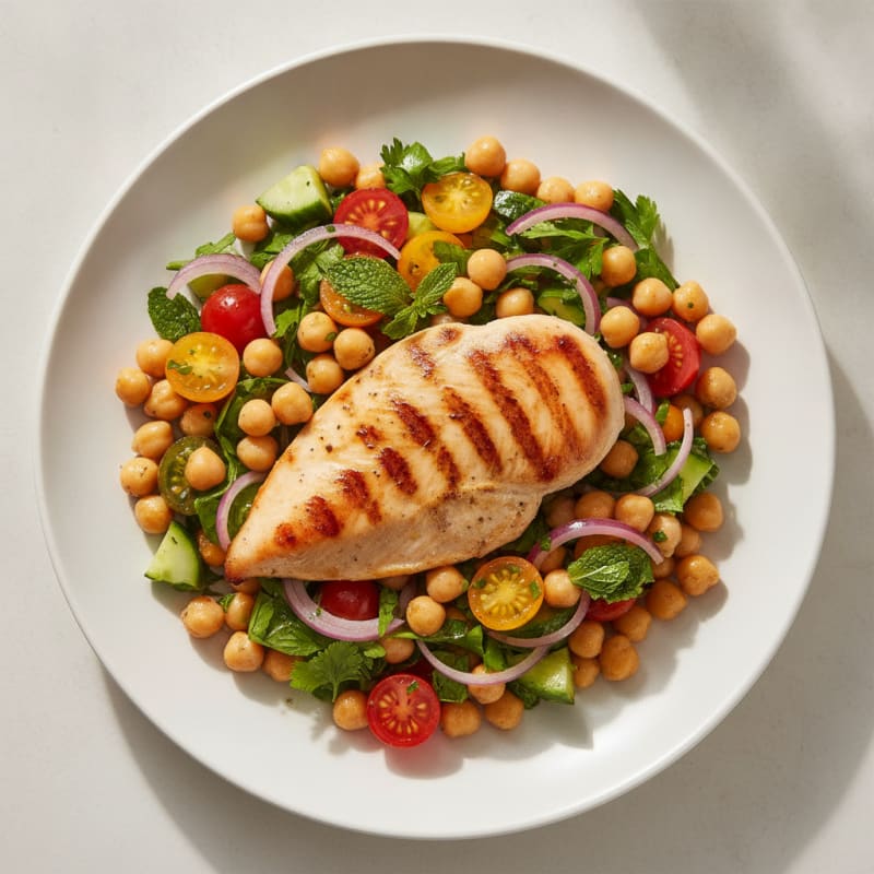 Grilled Chicken Breast with Crunchy Chickpea Salad