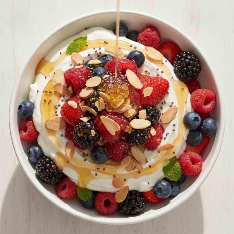 Greek Yogurt Protein Parfait with Mixed Berries and Almonds