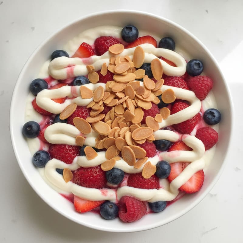 Greek Yogurt Protein Parfait with Mixed Berries and Almonds