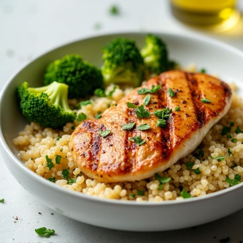 Grilled Chicken Breast with Quinoa and Roasted Broccoli