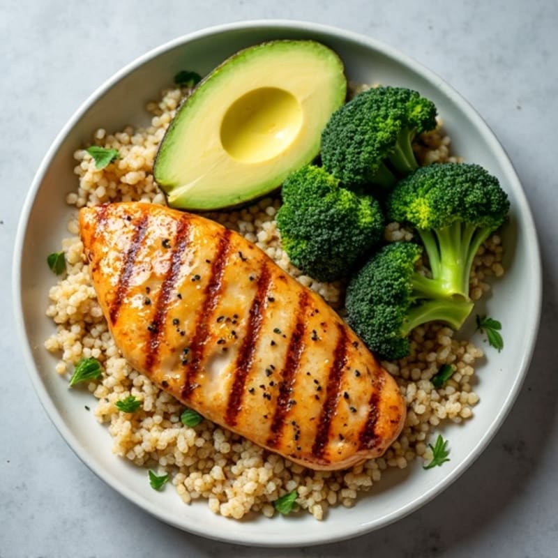 Grilled Chicken Breast with Quinoa and Roasted Broccoli
