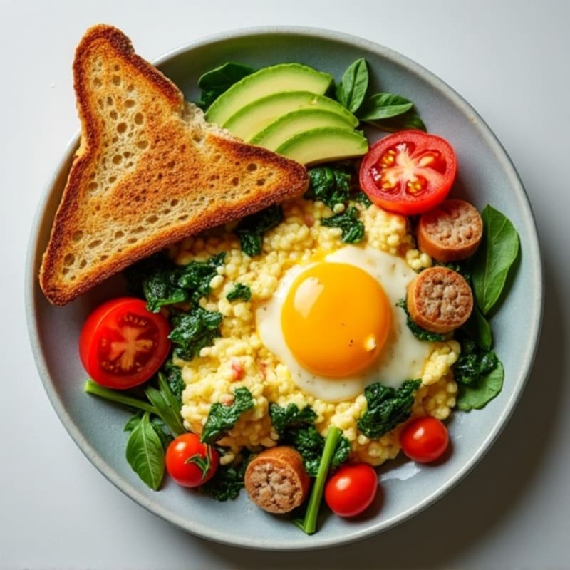 Egg White and Turkey Sausage Scramble with Spinach and Tomatoes