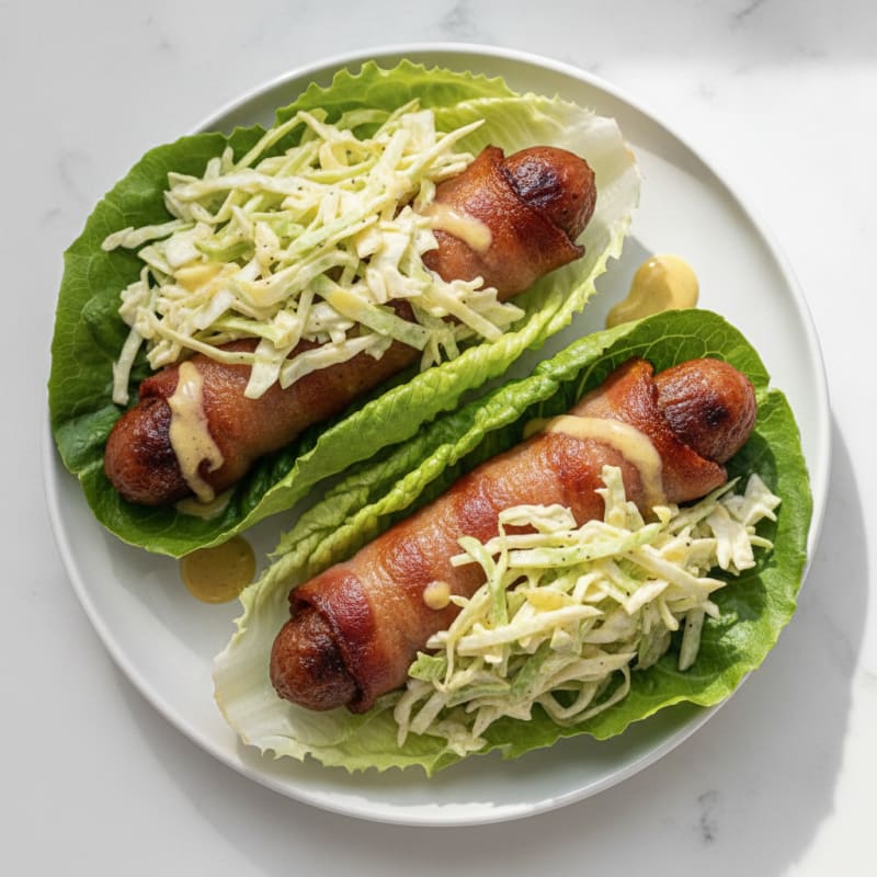 Bacon-Wrapped Hot Dogs with Protein Slaw
