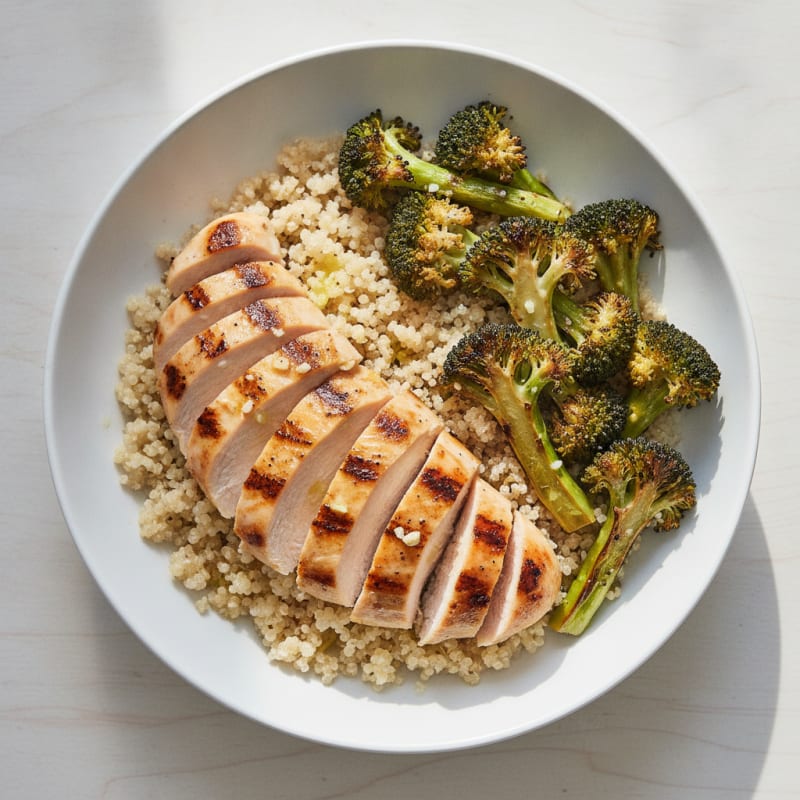 Grilled Chicken and Quinoa Bowl with Roasted Broccoli