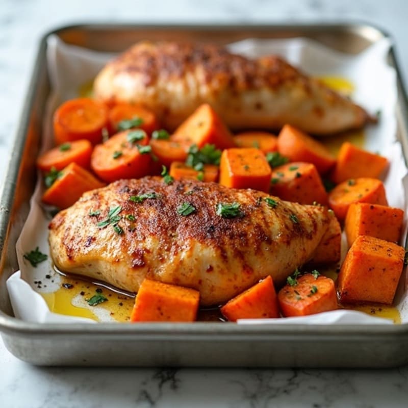 Sheet Pan Cinnamon Spiced Chicken and Roasted Sweet Potatoes