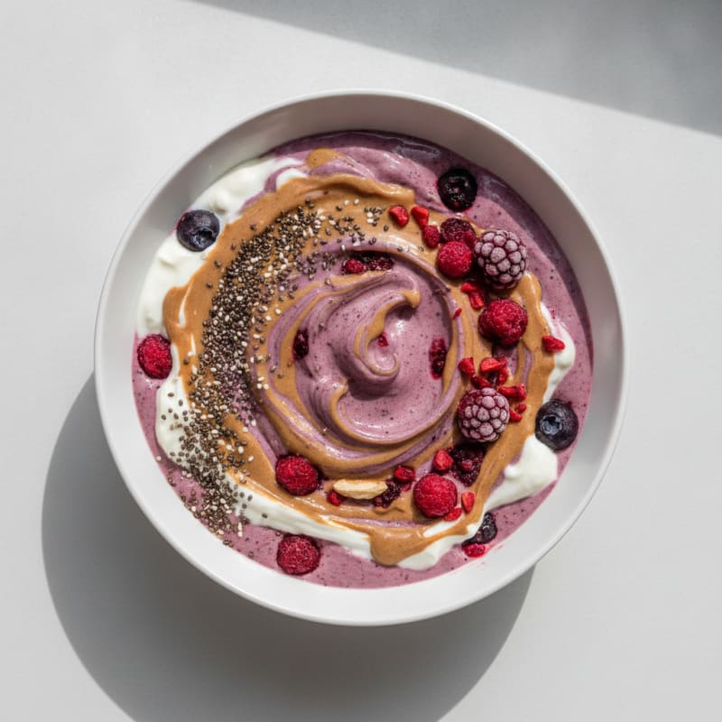Creamy Protein Shake with Greek Yogurt, Berries and Almond Butter