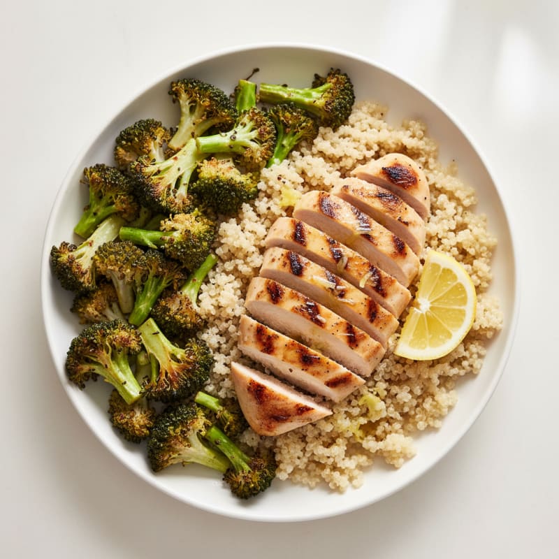 Grilled Chicken Breast with Quinoa and Roasted Broccoli