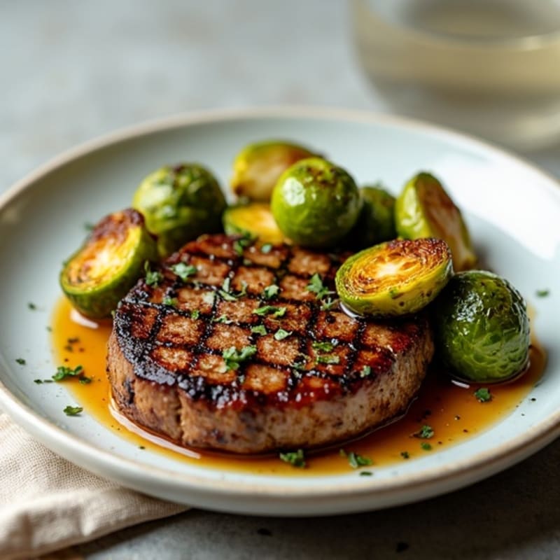 Pan-Seared Steak with Garlic Herb Roasted Crispy Brussels Sprouts