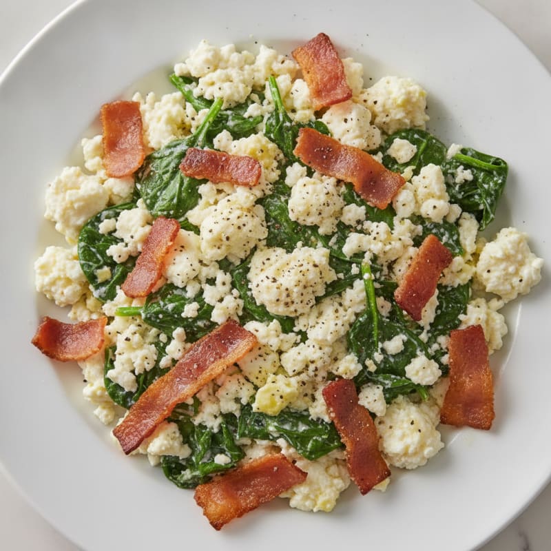 Cottage Cheese Scramble with Spinach and Turkey Bacon