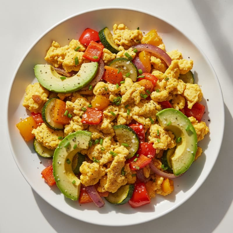 Hearty Scrambled Eggs with Roasted Vegetables