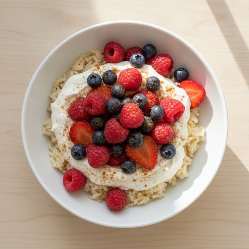 Greek Yogurt Berry Rice Pudding Bowl