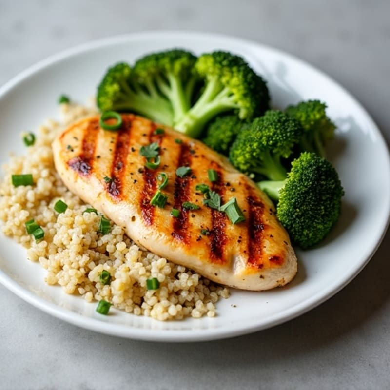 Grilled Chicken Breast with Quinoa and Roasted Broccoli