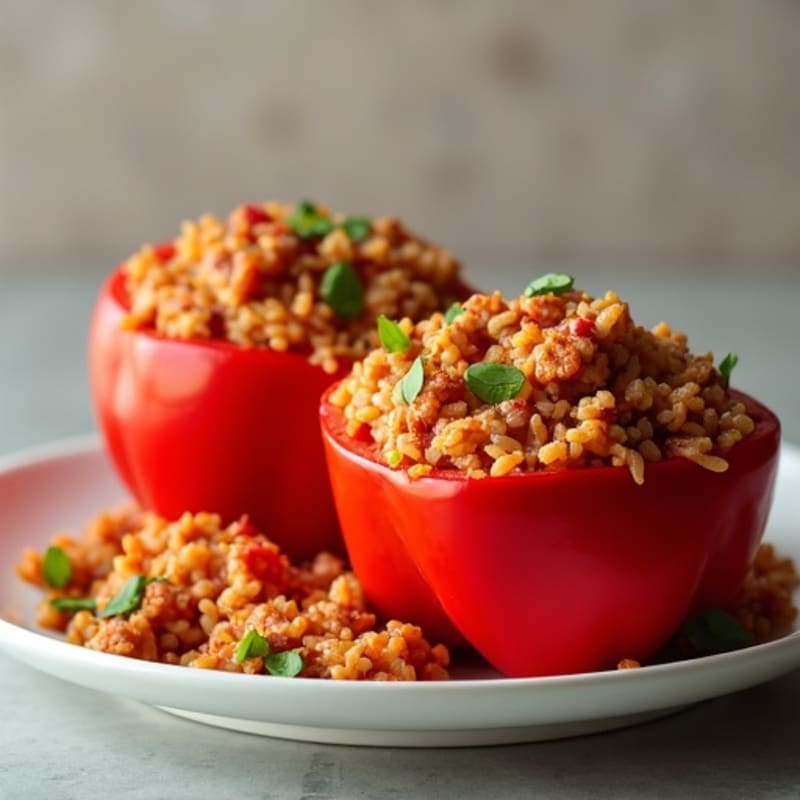 Hearty Baked Ground Turkey and Brown Rice Stuffed Bell Peppers