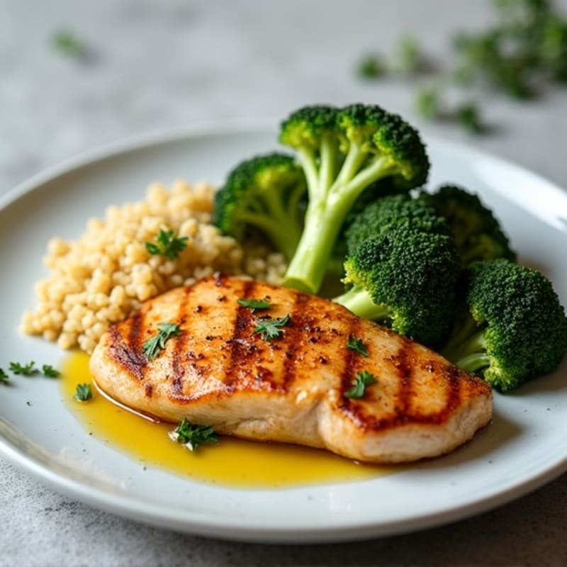 Grilled Chicken Breast with Roasted Broccoli and Quinoa