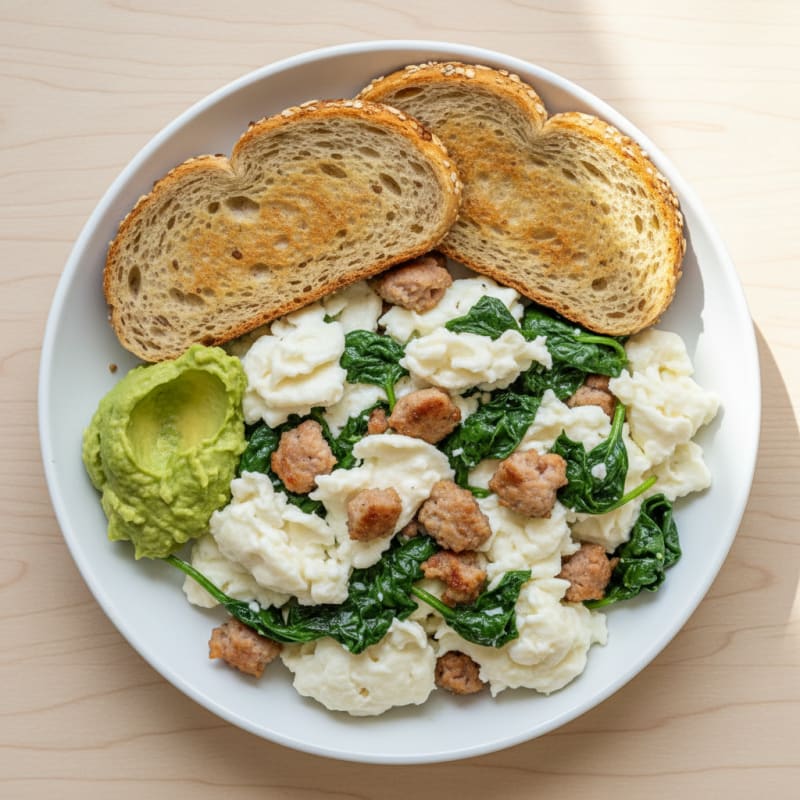 Egg White Scramble with Turkey Sausage and Spinach