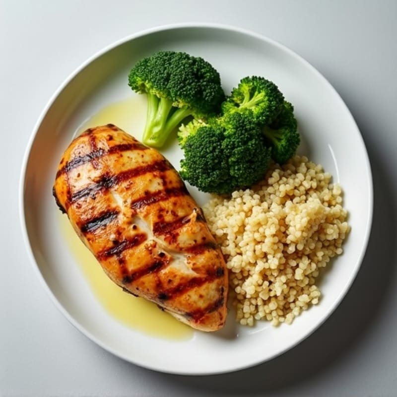 Grilled Chicken Breast with Roasted Broccoli and Quinoa