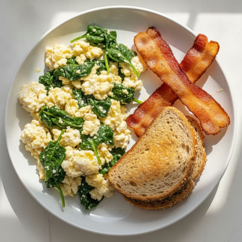 Cottage Cheese Scramble with Spinach and Turkey Bacon