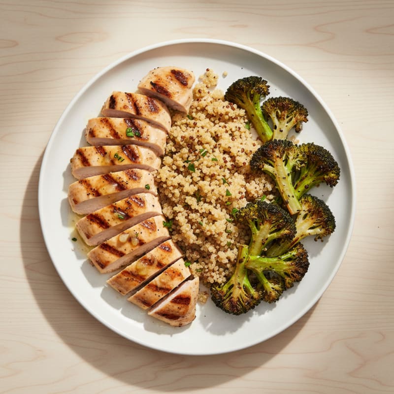 Grilled Chicken Breast with Quinoa and Roasted Broccoli