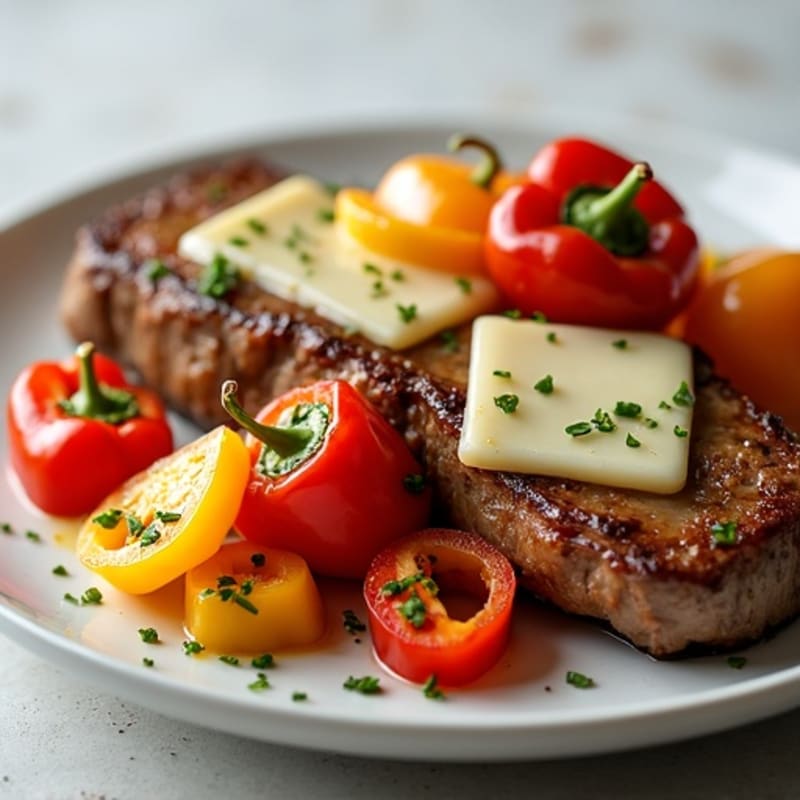 Lean Steak and Sautéed Bell Peppers with Creamy Provolone