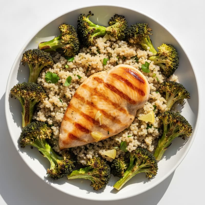 Grilled Chicken Breast with Quinoa and Roasted Broccoli