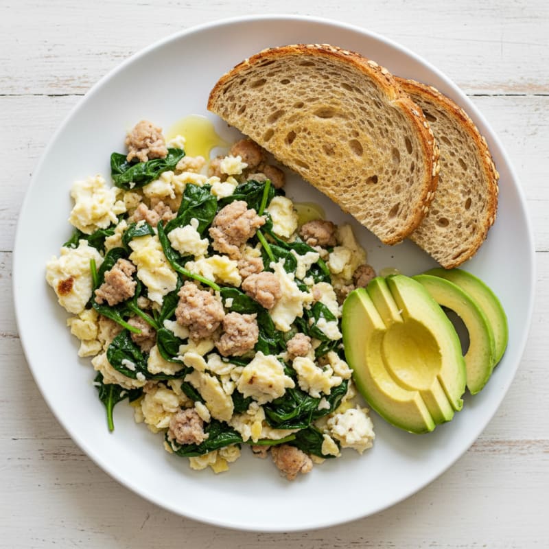 Egg White Scramble with Turkey Sausage and Spinach