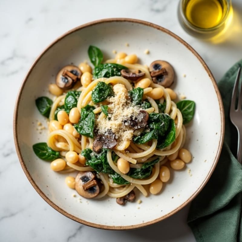 Creamy Truffle Mushroom Pasta with Wilted Spinach