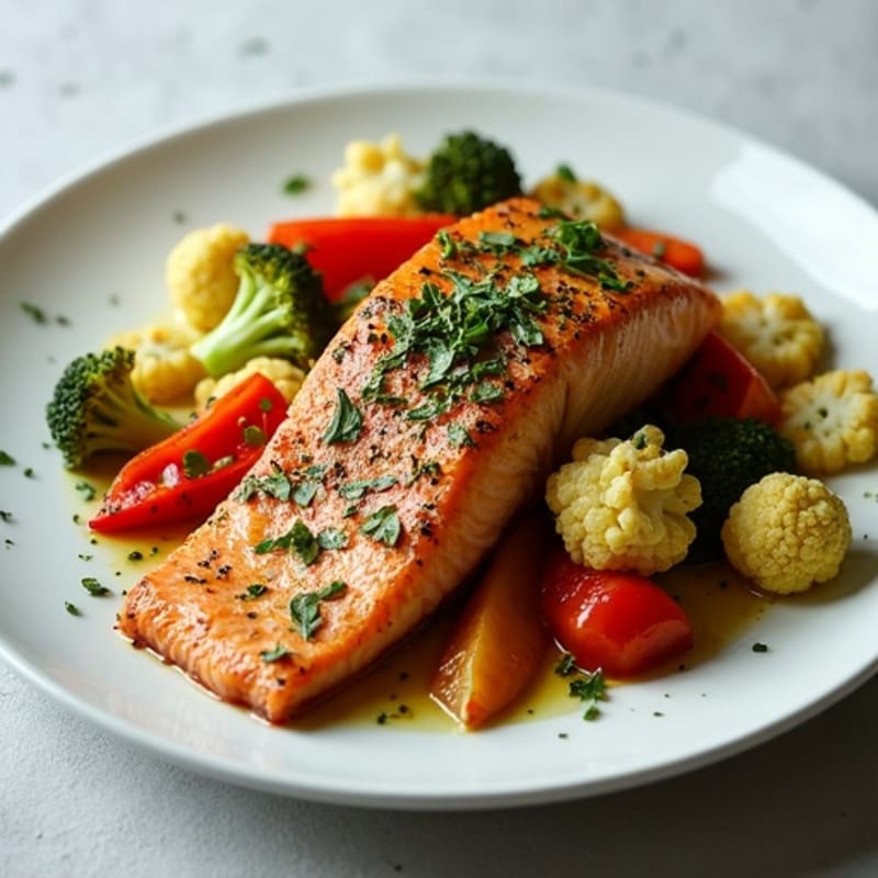 Herb-Crusted Pan Seared Salmon with Roasted Vegetables
