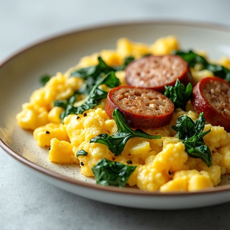 Egg White and Chicken Sausage Scramble with Spinach