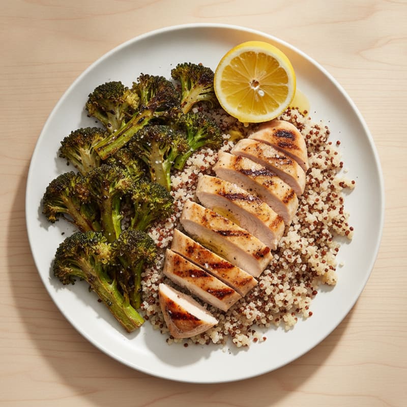 Grilled Chicken Breast with Quinoa and Roasted Broccoli