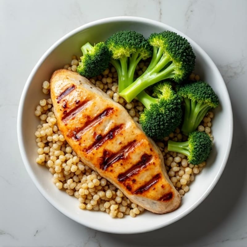 Grilled Chicken Breast with Roasted Broccoli and Quinoa