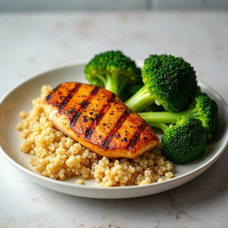 Grilled Chicken Breast with Roasted Broccoli and Quinoa