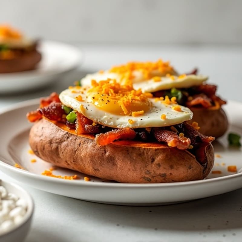 Crispy Loaded Sweet Potato Boats with Turkey Bacon