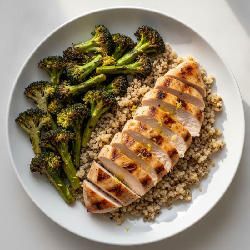 Grilled Chicken Breast with Quinoa and Roasted Broccoli