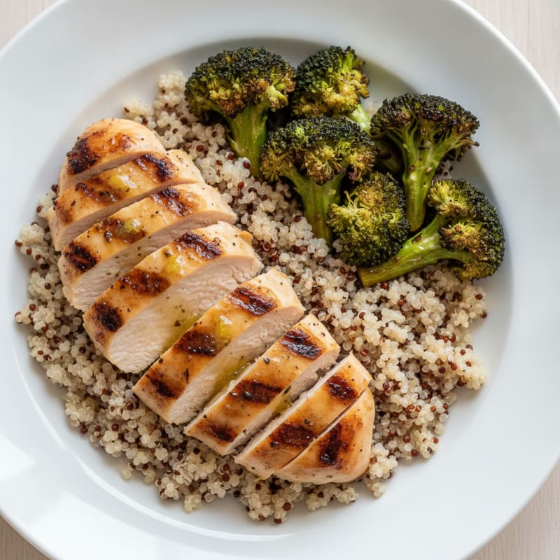 Grilled Chicken Breast with Quinoa and Roasted Broccoli