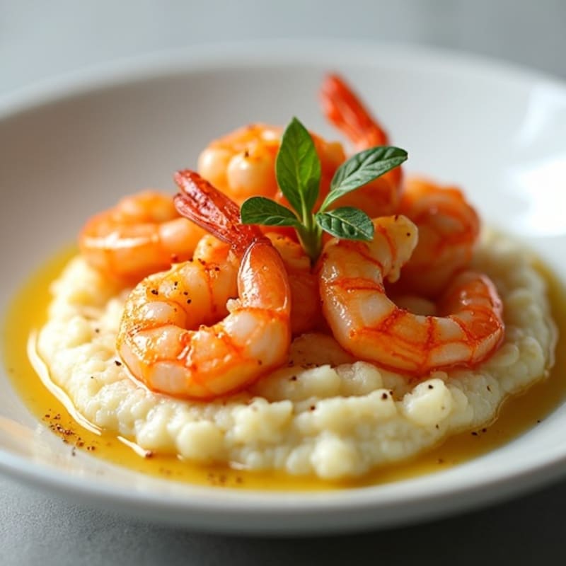 Creamy Cauliflower Grits with Spicy Garlic Shrimp