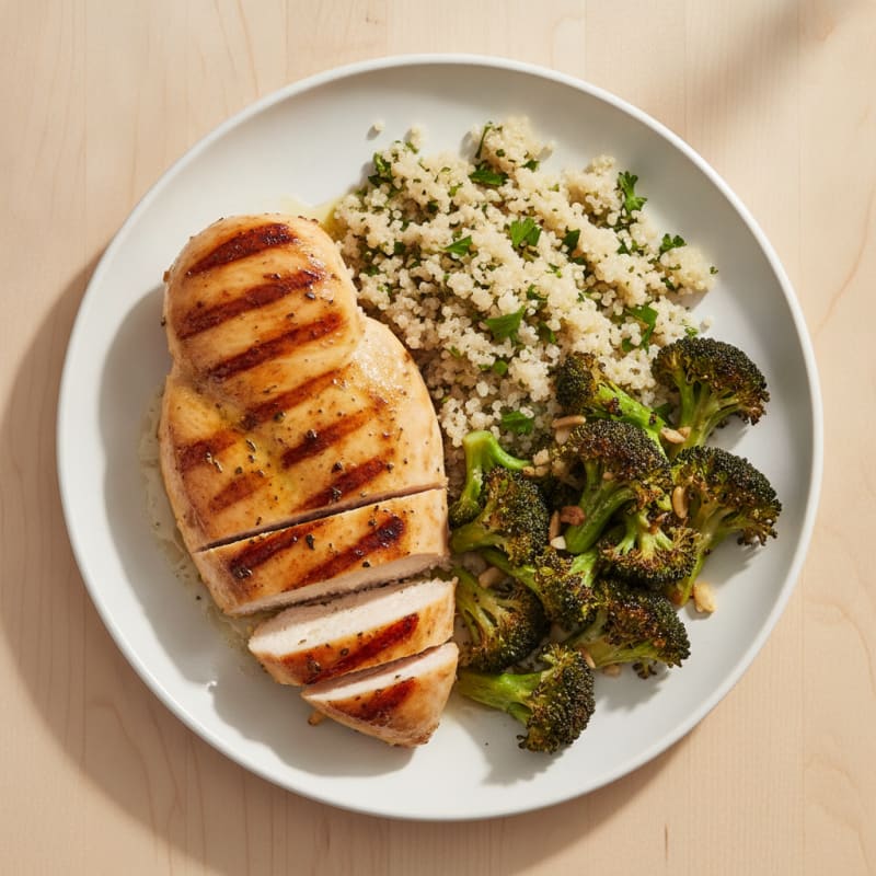 Grilled Chicken Breast with Roasted Broccoli and Quinoa