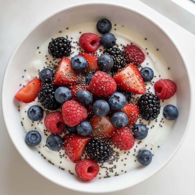 Silky Greek Yogurt with Mixed Berries and Chia Seeds