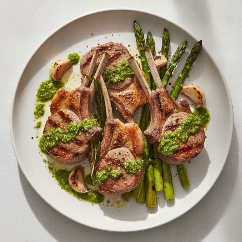 Grilled Herb Lamb Chops with Mint Sauce