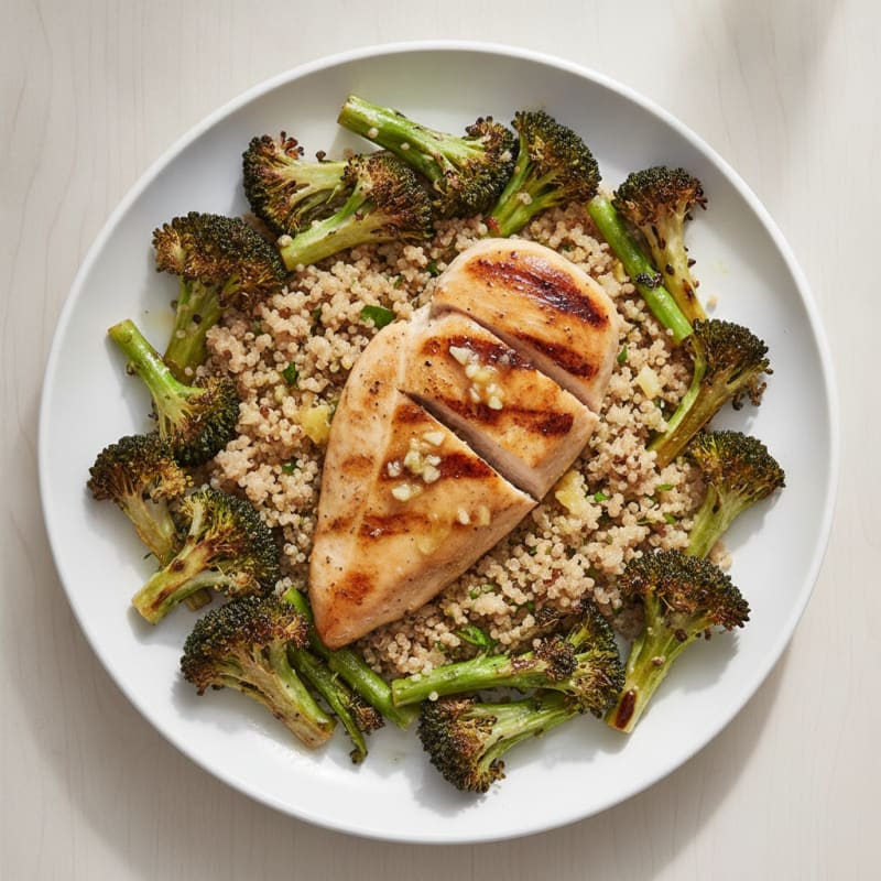 Grilled Chicken Breast with Quinoa and Roasted Broccoli