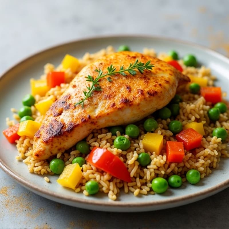 Turmeric-Spiced Chicken and Rice with Peas and Peppers