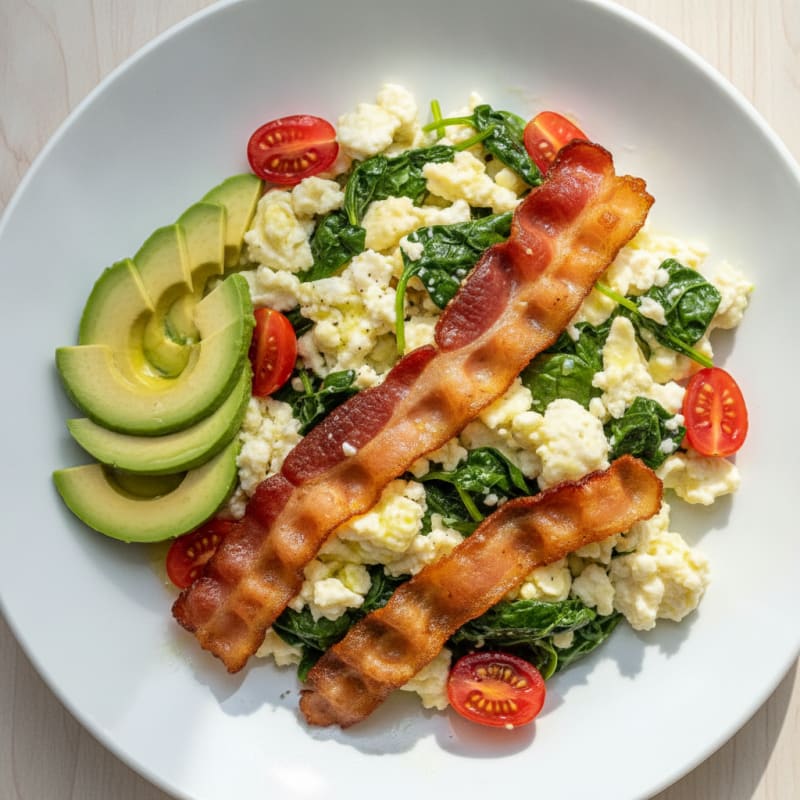 Egg White Spinach Scramble with Turkey Bacon