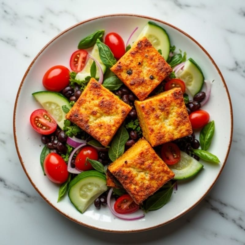 Crispy Baked Tofu with Black Bean and Vegetable Salad