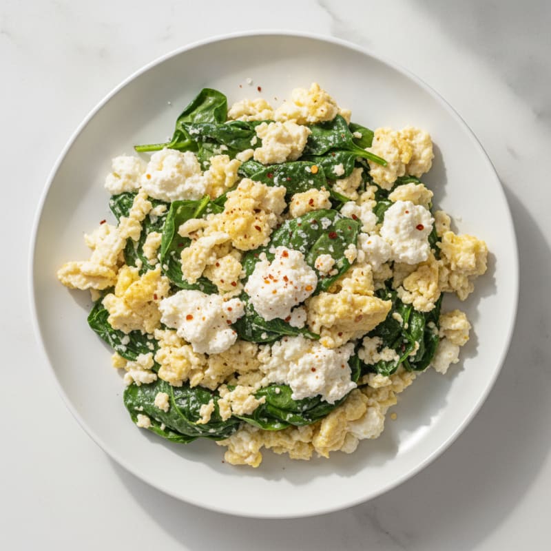 Egg White Spinach Scramble with Cottage Cheese