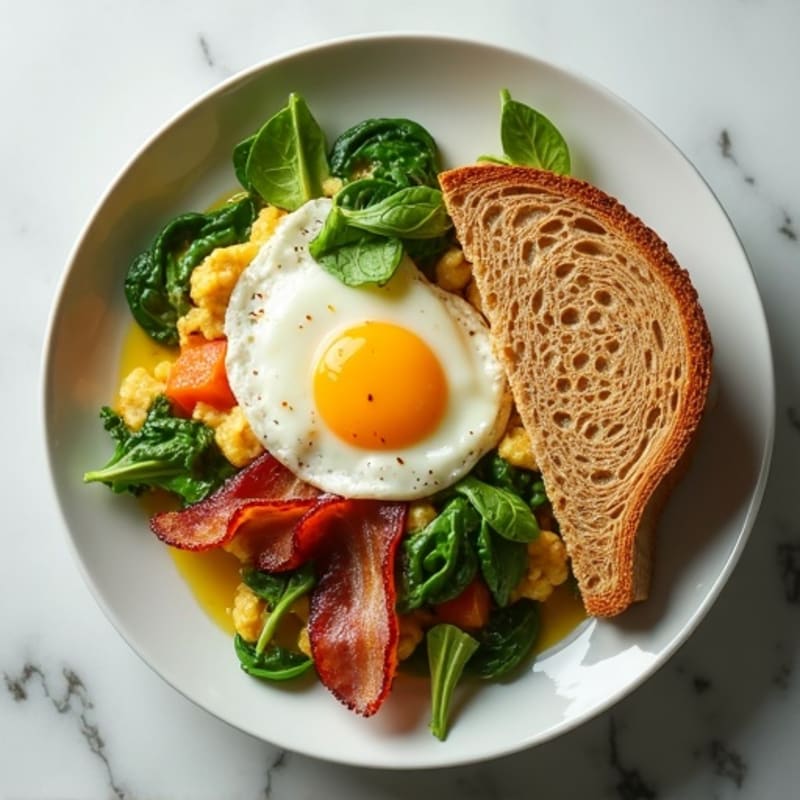 Crispy Turkey Bacon and Egg White Scramble with Spinach